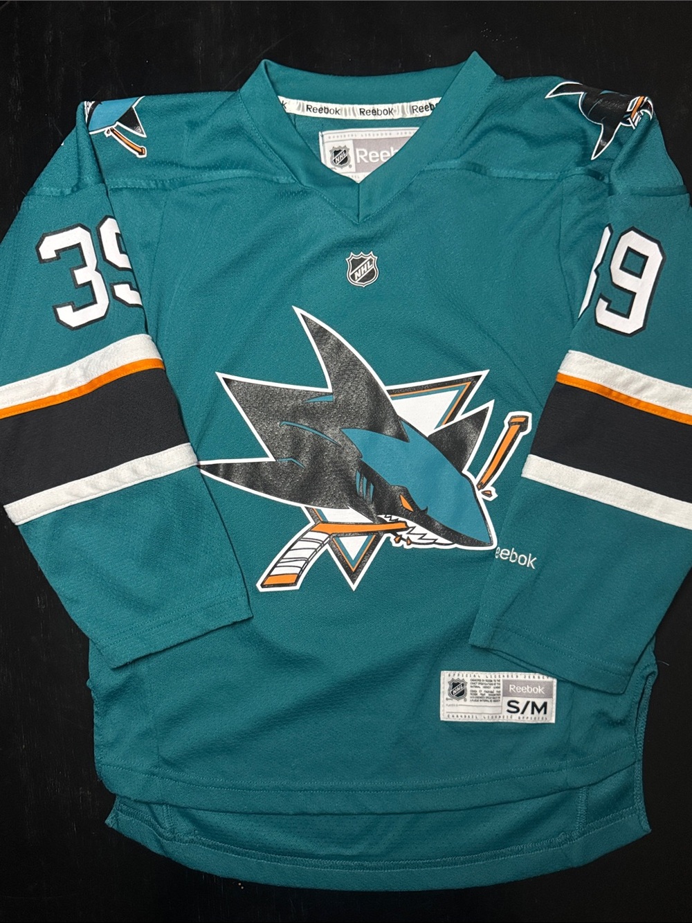 Reebok 2010s San Jose Sharks Couture #39 Teal Kids Hockey Jersey
